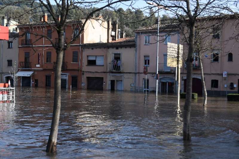 A flooded street in Sarria de Ter, Catalonia on Thursday