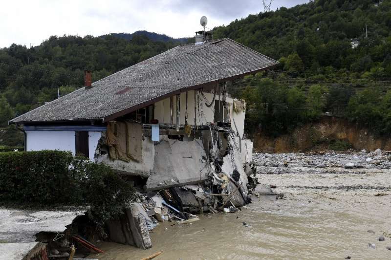A house destroyed by floodwaters in Roquebilliere, southeastern France