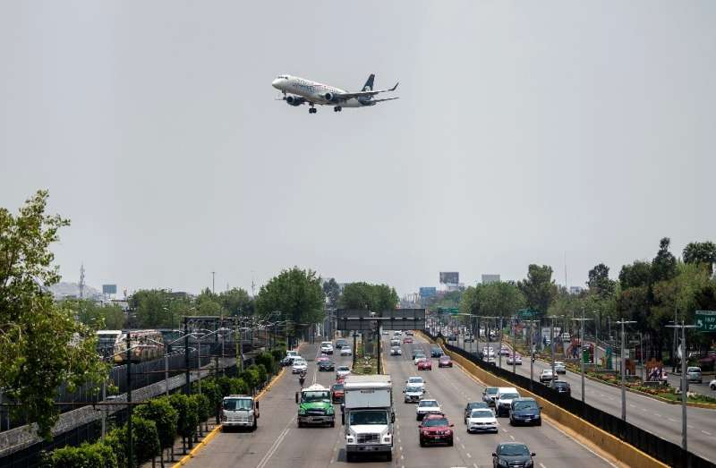 An Aeromexico airlines plane lands at Mexico City's Benito Juarez airport on May 20, 2020