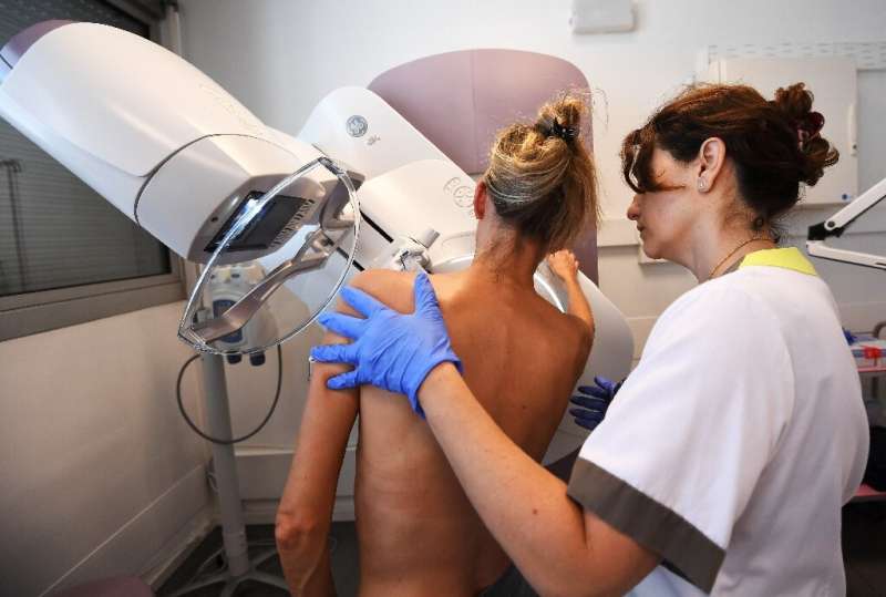 A patient undergoes a mammogram to detect early signs of breast cancer