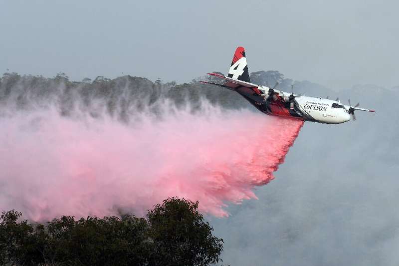 A plane drops fire retardant on Penrose in New South Wales