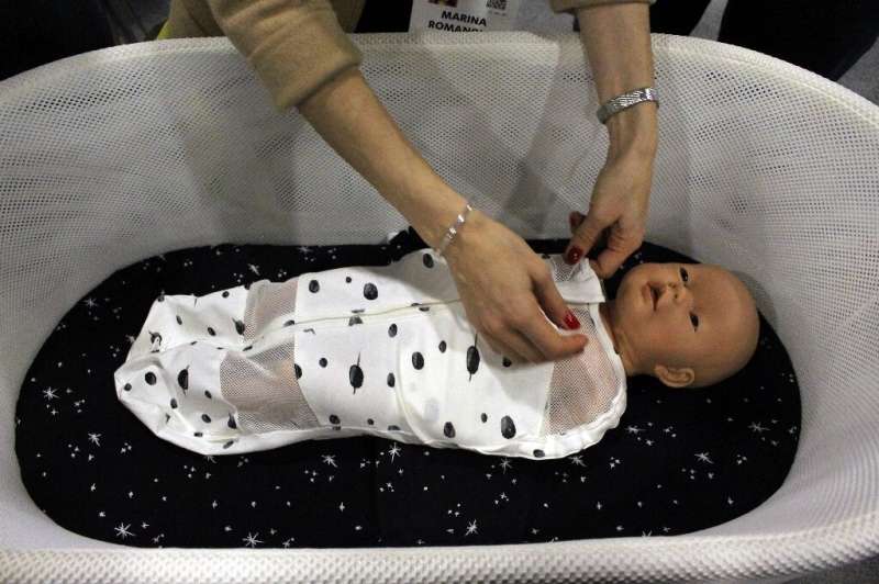 A Snoo robotic crib is on display at the Consumer Electronics Show in Las Vegas