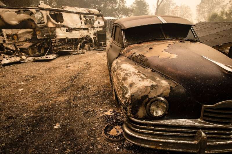 Cars with paint melted off their hoods and front tires melted away could be seen in Napa Valley after wildfire struck
