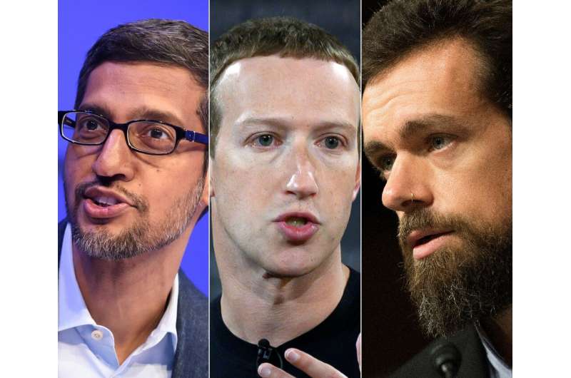 CEOs Sundar Pichai of Alphabet/Google,  Facebook's Mark Zuckerberg and Twitter's Jack Dorsey were to testify at a Senate hearing