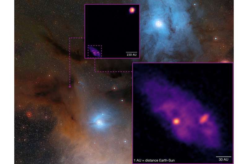 Close-up view reveals binary proto-stars in the process of assemblage