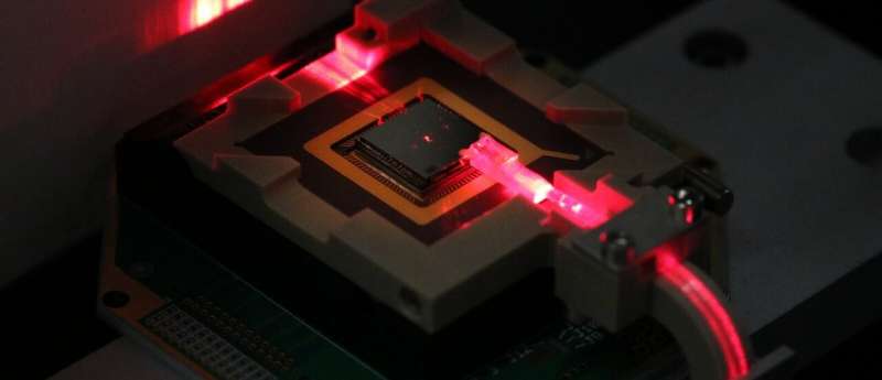 Control ions for quantum computing and sensing via on-chip fiber optics
