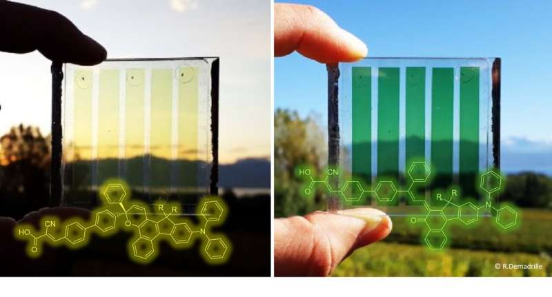 Dye-sensitized solar cells that adapt to different light conditions