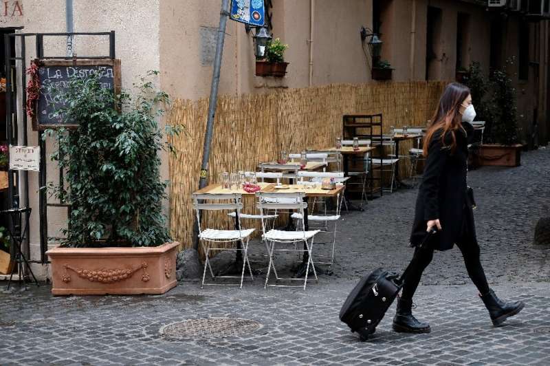 Empty cafes in Italy as large parts of the country return to lockdown