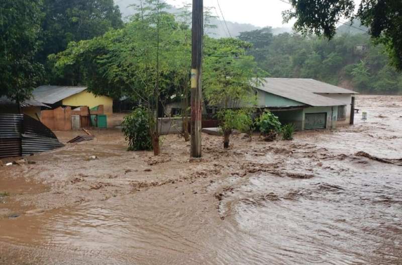 Floodwaters in Chiquimula, north of Guatemala City, after Hurricane Iota passed through, November 2020