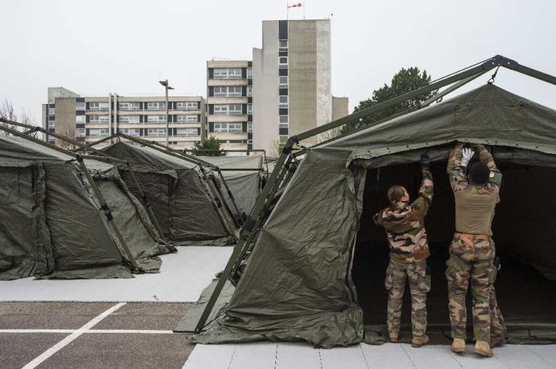 French soldiers have set up a field hospital in the northeast city of Mulhouse, where the hospitals are hard pressed