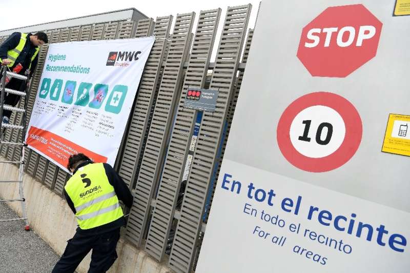 Hygiene recommendations had been posted outside the Mobile World Congress venue