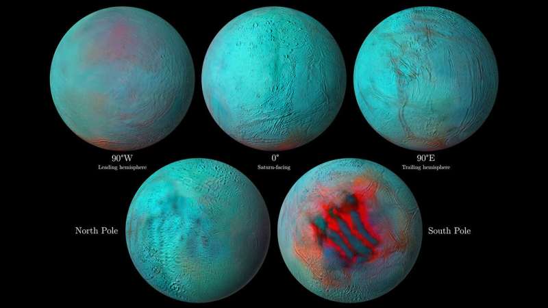 Infrared eyes on Enceladus: Hints of fresh ice in northern hemisphere