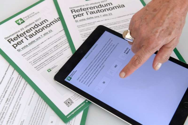Italy is one of a number of countries that have experimented with voting by mobile app, a picture of which is seen here in 2017