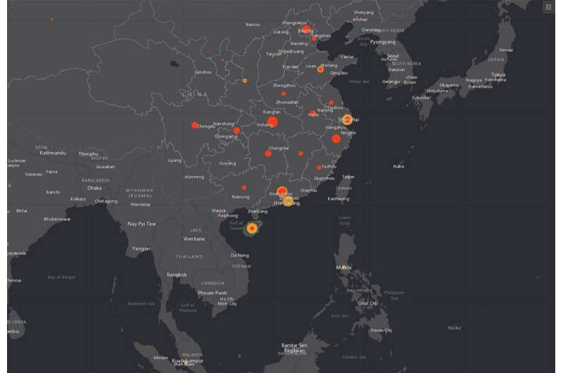 Map tracks coronavirus outbreak in near real time