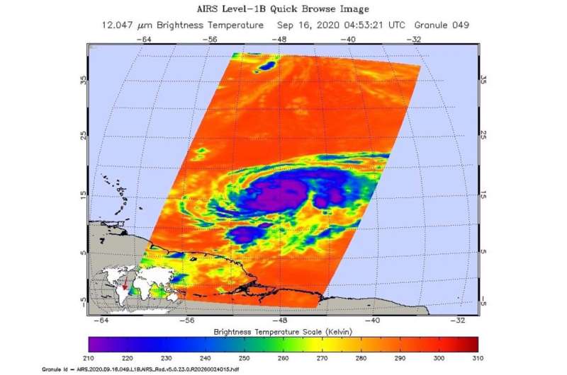 NASA finds coldest cloud tops on hurricane Teddy's western side