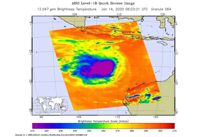 NASA infrared data analyzes cloud top temperatures in Tropical Cyclone Claudia