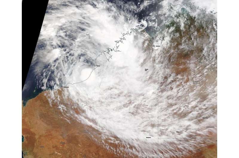 NASA sees Tropical Storm Blake's center off Australia's Kimberley Coast
