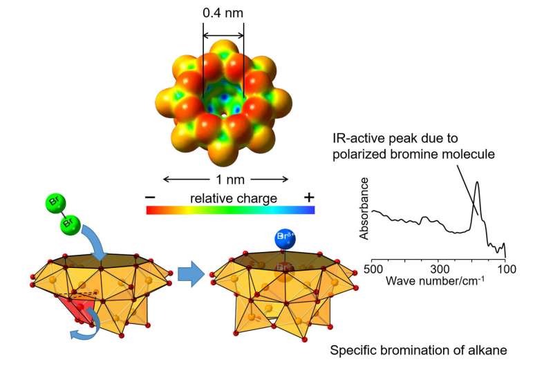 Polarization of Br2 molecule in vanadium oxide cluster cavity and new alkane bromination