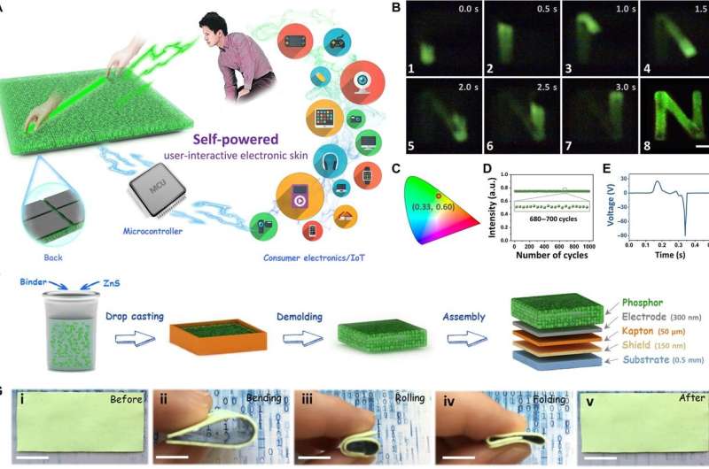 Self-powered user-interactive electronic skin for programmable touch operation