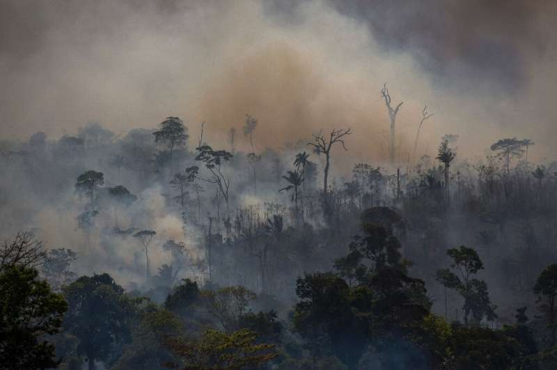 Smokes rises from forest fires in Altamira, Para state, Brazil, in the Amazon basinon August 27, 2019