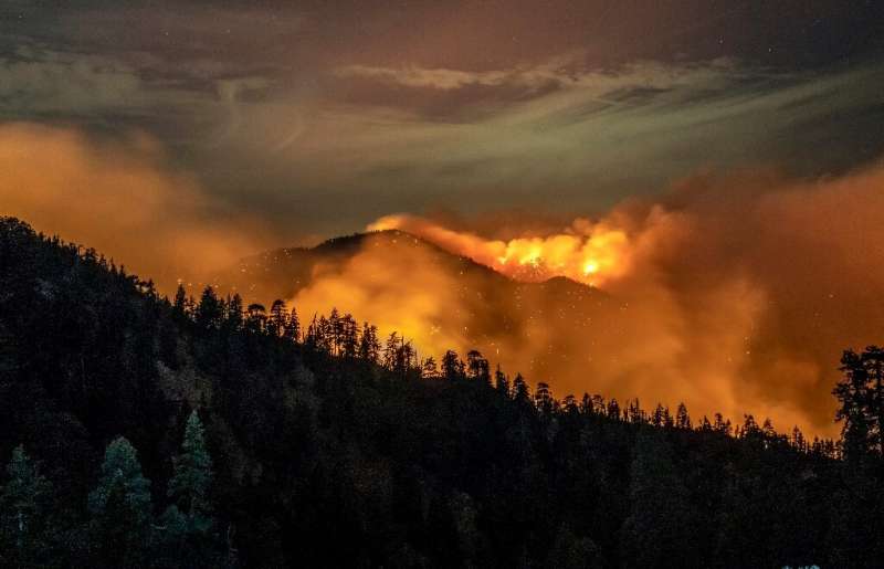 The Bobcat Fire burns through the Angeles National Forest in Los Angeles County on September 17, 2020