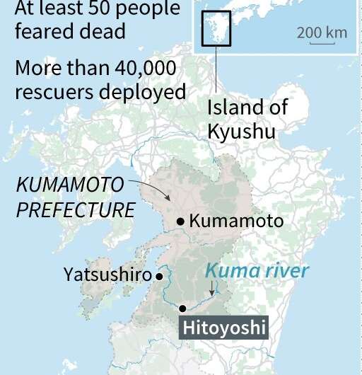 The floods have mainly affected the southwestern island of Kyushu