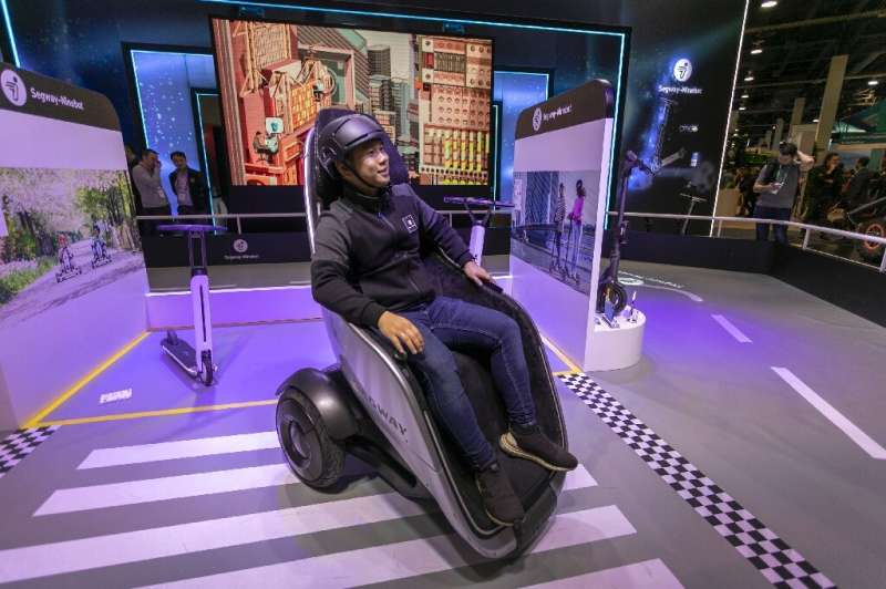 The Segway S-Pod, shown on opening day of the 2020 Consumer Electronics Show, can reach up to 39 kilometer (24 miles) per hour