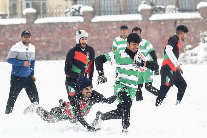 The weather allowed these men to hold a &quot;snow rugby&quot; tournament in Kabul, Afghanistan
