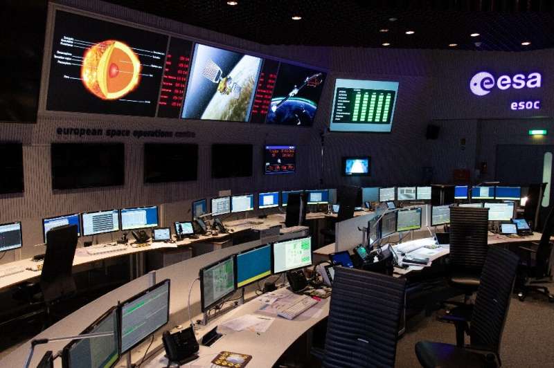 This is the main control room of the European Space Operations Center in Darmstadt, Germany, which will control the mission of t