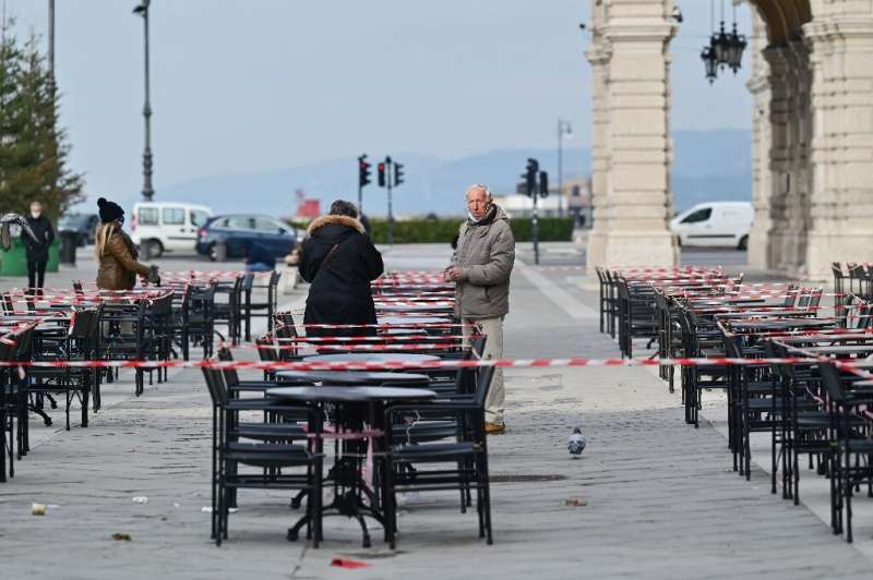 A cordoned-off bar terrace in Trieste on January 19
