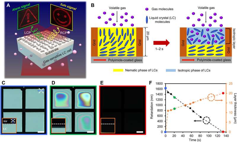 Holographic metasurface gas sensors for instantaneous visual alarms
