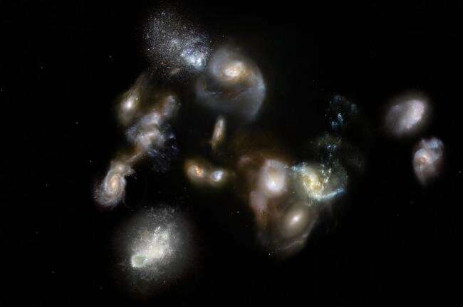 A massive protocluster of merging galaxies in the early universe