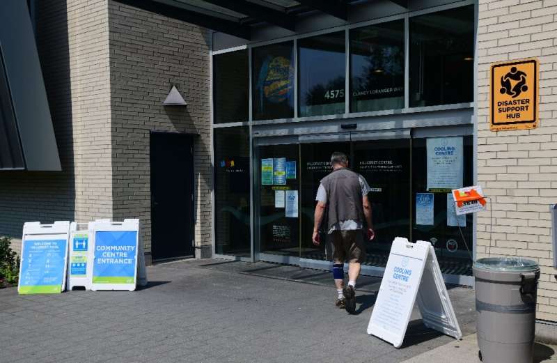A person enters the Hillcrest Community Centre to cool off during the extreme hot weather in Vancouver, British Columbia, Canada