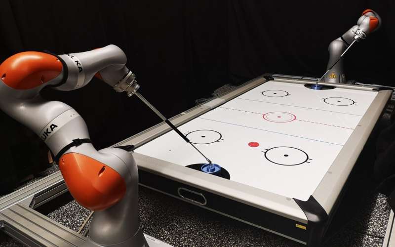 A policy to enable the use of general-purpose manipulators in high-speed robot air hockey