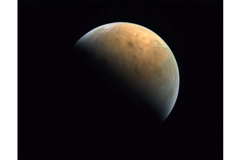 A handout picture provided by the United Arab Emirates Space Agency (UAESA) taken by the Emirates eXploration Imager (EXI) on bo