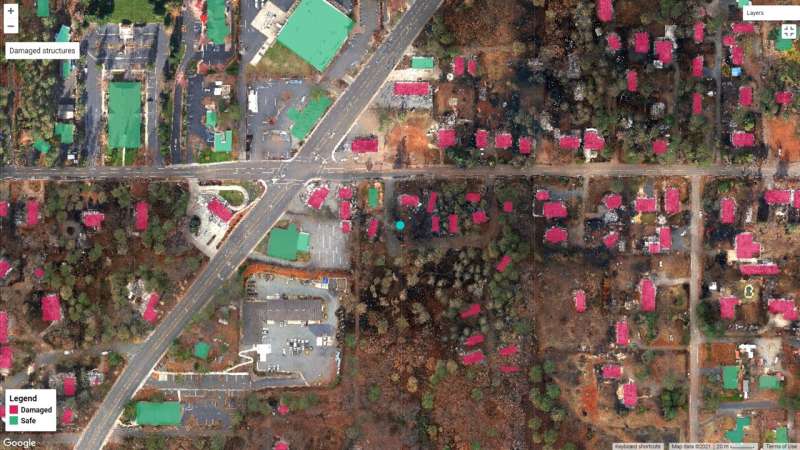 AI system identifies buildings damaged by wildfire