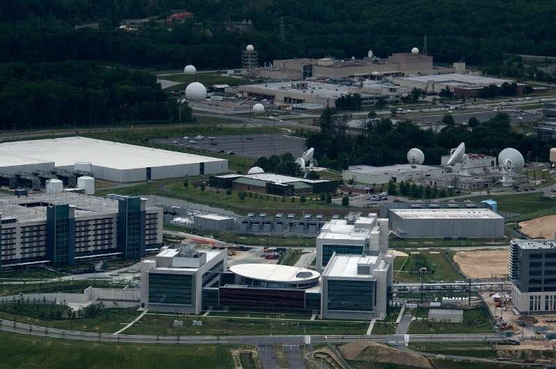 An aerial view of the US Cyber Command joint operations center on the NSA campus is seen on May 25, 2020, in Fort Meade, Marylan