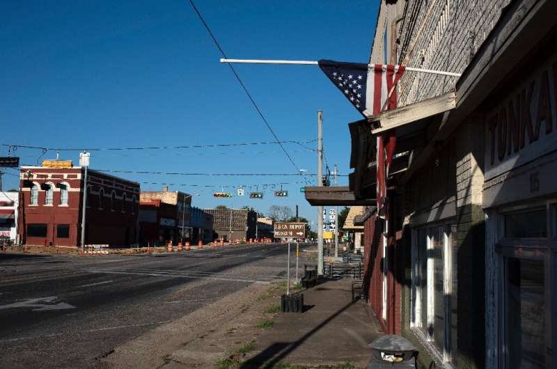 An empty street in downtown Rockdale, Texas, on October 9, 2021