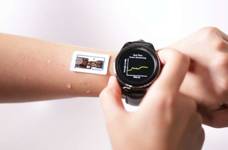 Un appareil sur la peau pour mesurer le taux de transpiration, la perte et la température en temps réel 