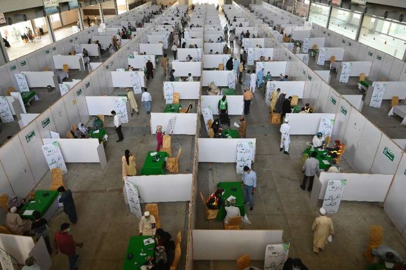 A vaccine centre in Lahore, India