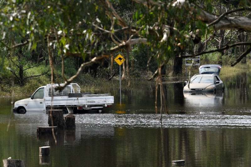 Cars sit in floodwaters in Londonderry, a suburb outside Sydney