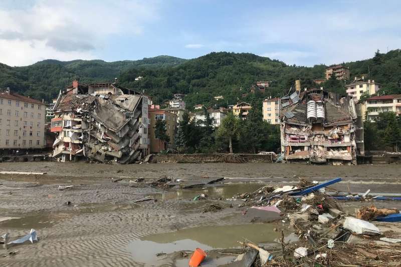 Collapsed buildings in  Kastamonu after deadly flash floods swept several Black Sea regions
