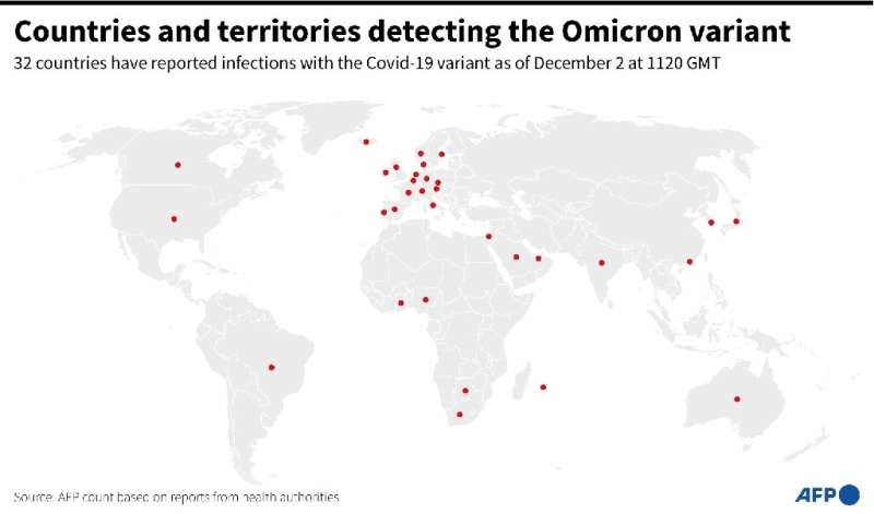 Countries and territories detecting the Omicron variant