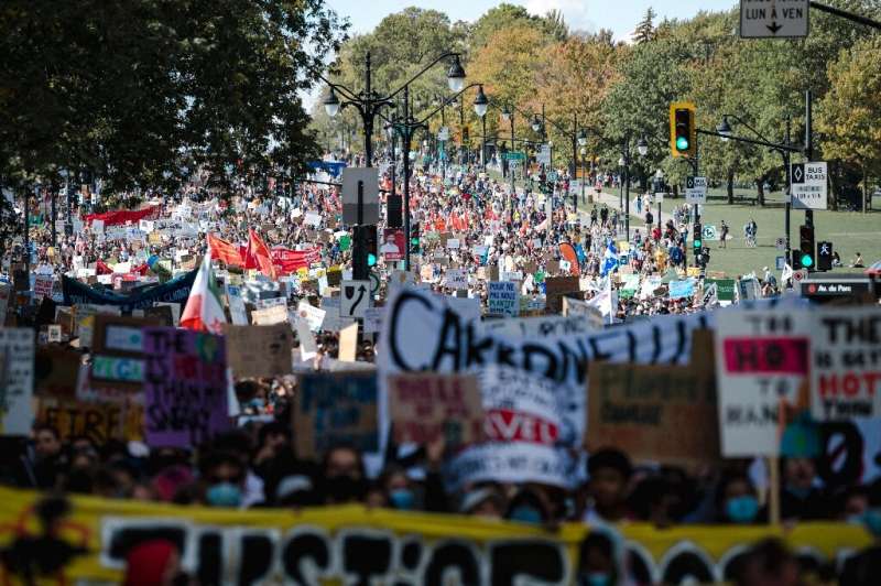 Demonstrators in Montreal take part in the global climate strike on September 24, 2021