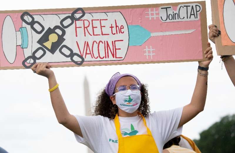 Demonstrators in Washington hold a rally to 'Free the Vaccine,' calling on the US to commit to sharing vaccine formulas with the
