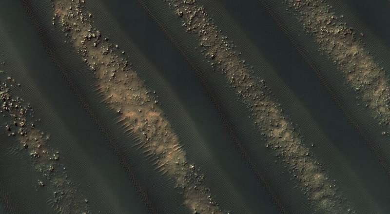Dunes trapped in a crater on Mars form this interesting pattern