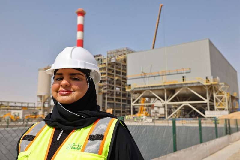 Engineer Nouf Wazir is pictured in front of a waste management facility under construction in the Gulf emirate of Sharjah