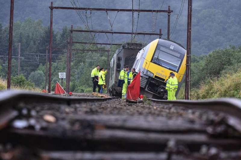 Flood waters in Belgium's Brabant dislodged train tracks and caused a derailment