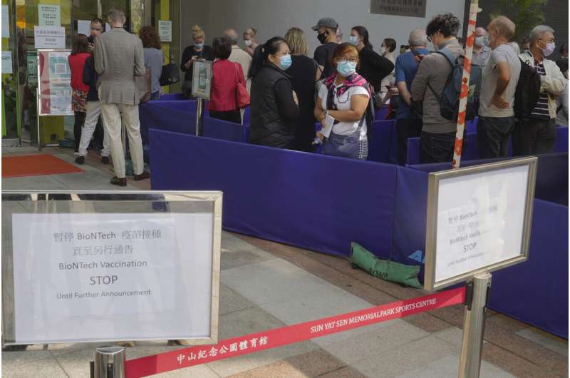 Hong Kong halts use of Pfizer vaccine, cites defective lids