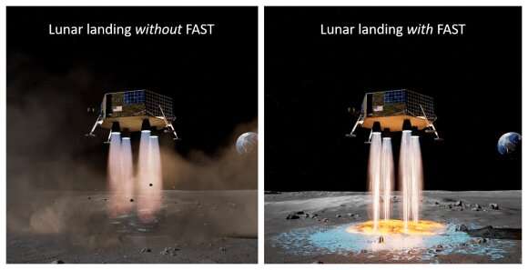 Lunar landers could spray instant landing pads as they arrive at the moon